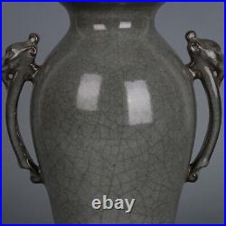 9.6 Good Chinese Song Porcelain Guan Kiln Animal Two Dragon Ear Plum Vase