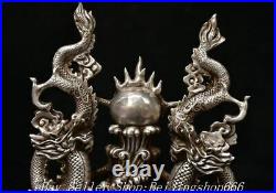 9.6 Marked Old Chinese Copper Silver Fengshui Double Dragon Statue Sculpture