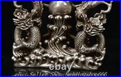9.6 Marked Old Chinese Copper Silver Fengshui Double Dragon Statue Sculpture