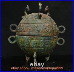 9.6 ancient Chinese Bronze ware Dynasty Dragon beast Incense Burner Censer