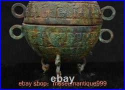 9.6 ancient Chinese Bronze ware Dynasty Dragon beast Incense Burner Censer