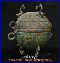 9.6 ancient Chinese Bronze ware Dynasty Dragon beast Incense Burner Censer