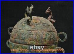 9.6 ancient Chinese Bronze ware Dynasty Dragon beast Incense Burner Censer