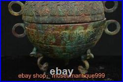 9.6 ancient Chinese Bronze ware Dynasty Dragon beast Incense Burner Censer