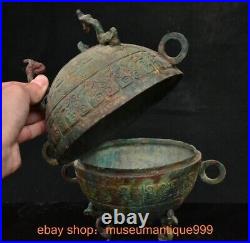 9.6 ancient Chinese Bronze ware Dynasty Dragon beast Incense Burner Censer