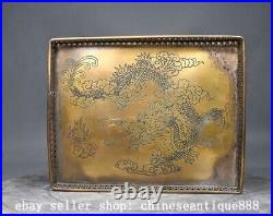 9.8'' Chinese Ancient Dynasty Bronze Dragon Pattern Tea Tray Dish Plate