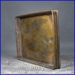 9.8'' Chinese Ancient Dynasty Bronze Dragon Pattern Tea Tray Dish Plate