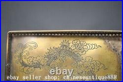 9.8'' Chinese Ancient Dynasty Bronze Dragon Pattern Tea Tray Dish Plate