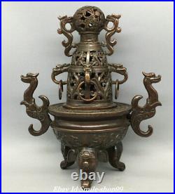 9.8 Qianlong Marked Old Chinese Bronze Dynasty Dragon Incense Burner Censer