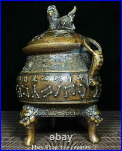 9 Marked Old Chinese Bronze Feng Shui Kylin Dragon Beast Incense Burner Censer