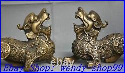 9 Old Chinese Bronze Feng Shui Dragon Pixiu Brave troops Animal Statue Pair