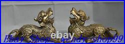 9 Old Chinese Bronze Feng Shui Dragon Pixiu Brave troops Animal Statue Pair