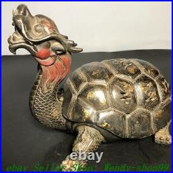 9 Old Chinese Dynasty Bronze Gilt Cinnabar Dragon turtle Incense Burner Censer