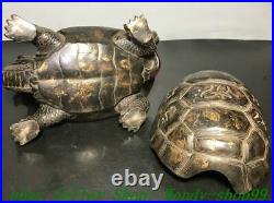 9 Old Chinese Dynasty Bronze Gilt Cinnabar Dragon turtle Incense Burner Censer