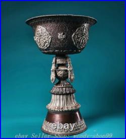 9 Old Chinese Dynasty Copper Silver Dragon Head 8 Auspicious Symbol Bowl Bowls