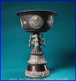 9 Old Chinese Dynasty Copper Silver Dragon Head 8 Auspicious Symbol Bowl Bowls