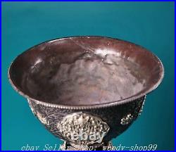 9 Old Chinese Dynasty Copper Silver Dragon Head 8 Auspicious Symbol Bowl Bowls