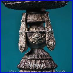 9 Old Chinese Dynasty Copper Silver Dragon Head 8 Auspicious Symbol Bowl Bowls