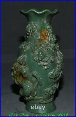 9 Old Chinese Dynasty Green Jade Carve Double Dragon Play Beads Bottle Vase