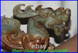 9 Old Chinese Dynasty Natural Hetian Jade Carve Feng Shui Dragon Animal Statue
