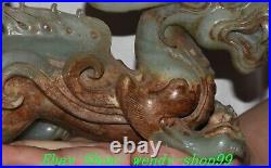 9 Old Chinese Dynasty Natural Hetian Jade Carve Feng Shui Dragon Animal Statue