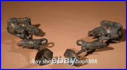 9 Old Tibet Bronze Gilt Crane Bird Dragon Turtle Candle Holder Candlestick Pair