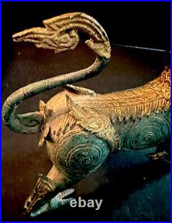 9 Vtg Thai Gild Green Bronze Patina Asian Design Marching Dragon Chinese Statue