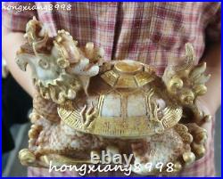 9Marked China Old Jade Gilt Dragon Tortoise Turtle Animal Eight Diagrams Statue