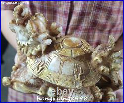 9Marked China Old Jade Gilt Dragon Tortoise Turtle Animal Eight Diagrams Statue