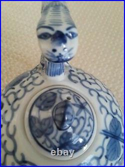 A Antique Chinese Blue & White Porcelain Dragon Teapot. Marked