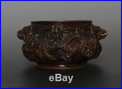 A Antique Chinese Copper Carved Dragon Incense Burner