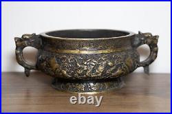 A Chinese Bronze Incense Burner with Dragon Details 14cm Diameter