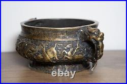 A Chinese Bronze Incense Burner with Dragon Details 14cm Diameter