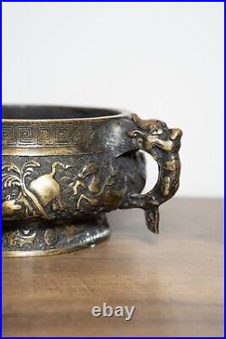 A Chinese Bronze Incense Burner with Dragon Details 14cm Diameter