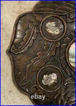 A Chinese Carved Soapstone'dragon & Phoenix' Mother Of Pearl Inlaid Tray. Qing