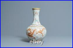 A Chinese famille rose'dragon' bottle vase, Guangxu mark, 19/20th C