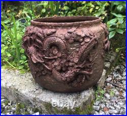 A Fantastic Antique Chinese Dragon Garden Pot Jardiniere Cast In High Relief