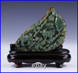 A Fine Chinese Nephrite Spinach Jade Dragon Group