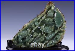 A Fine Chinese Nephrite Spinach Jade Dragon Group