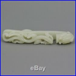 A Fine Quality Chinese Antique Carved Jediate Jade Serpent / Dragon Belt Hook