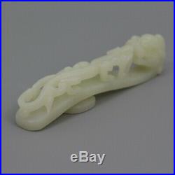 A Fine Quality Chinese Antique Carved Jediate Jade Serpent / Dragon Belt Hook