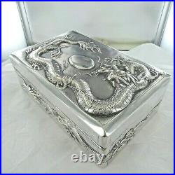 A Large, Antique Sterling Silver, Chinese Hinged Trinket Box