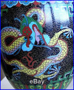 A Large Pair Of Antique Chinese Cloisonne Enamel On Copper Imperial Dragon Vases