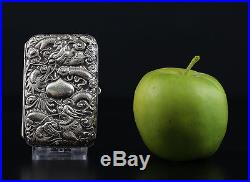 A PERFECT antique CHINESE EXPORT SILVER CIGARETTE CASE DRAGONS 19TH CENT TOP