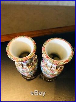 A Pair Chinese Porcelain Canton Famille Dragon Rose Base Vase 19th