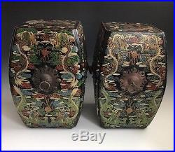 A Pair Of Antique Chinese Dragon Lacquered Garden Stools