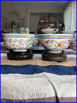 A Pair Of Antique Chinese Famille Rose Dragon & Pheonix Bowls