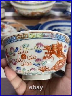 A Pair Of Antique Chinese Famille Rose Dragon & Pheonix Bowls