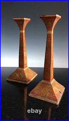 A Pair Of Chinese Gilt Painted Dragon And Bat Candlesticks