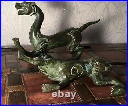 A Pair of Green Bronze Chinese Dragon Ornament Figurines